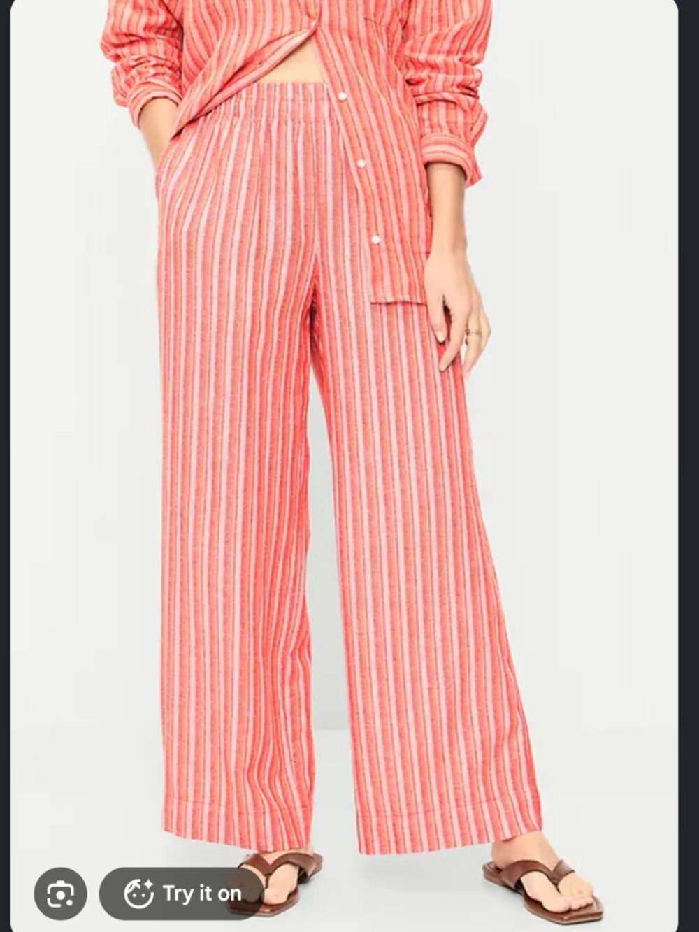 Old Navy Super Wide Leg High Rise Linen Blend Stripe Pant Large T